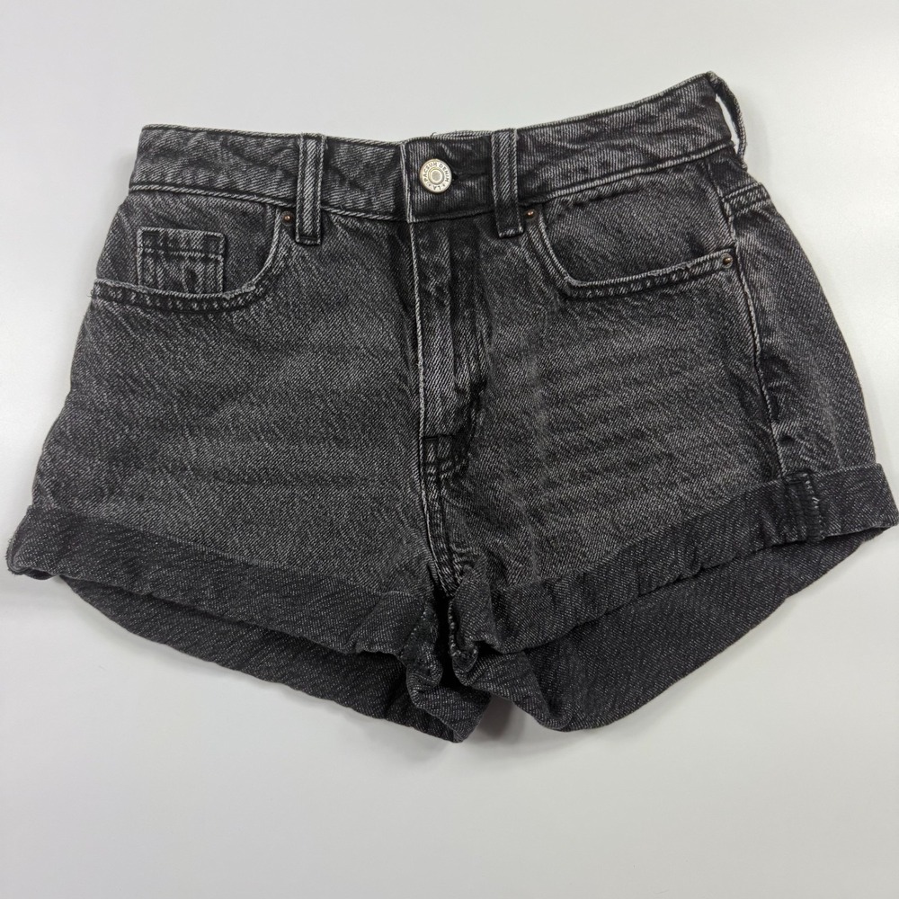 PacSun Mom Shorts Women's 22 Black Denim Destroyed Cuffed 5 Pockets Flat Front